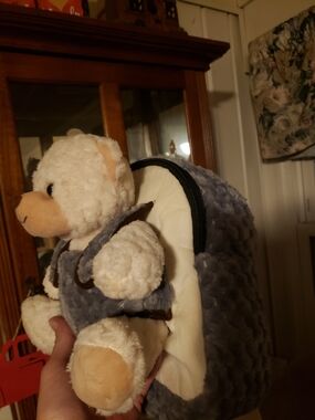 Plush Teddy Bear Backpack in Gray and Cream